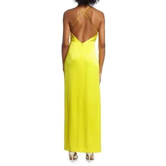 NEW NWT Alice + Olivia Dakota Bias Slip Gown Yellow Satin Side Slit Size 2 - Picture 3 of 7